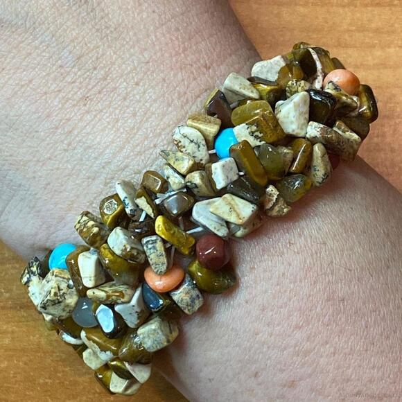 Jewelry - Carolyn Pollack 6 Strand Multi Gemstone Chunk Bead Stretch Bracelet For Women